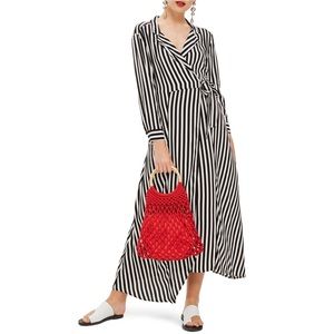 Topshop black and white stripe wrap dress